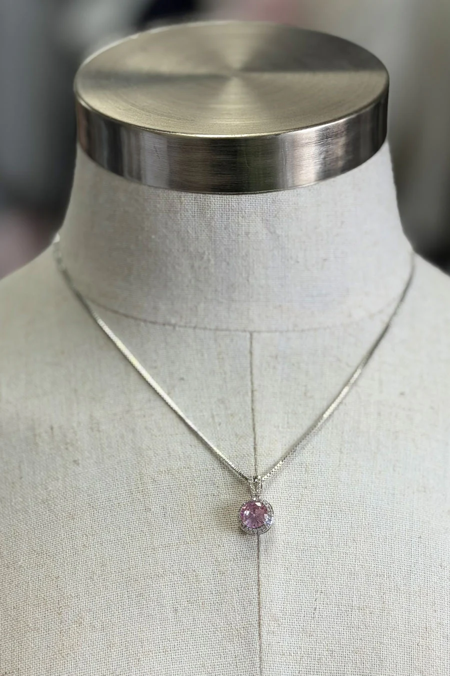 Silver Plated Crystal Dainty Round Pendant Necklace - Image 5
