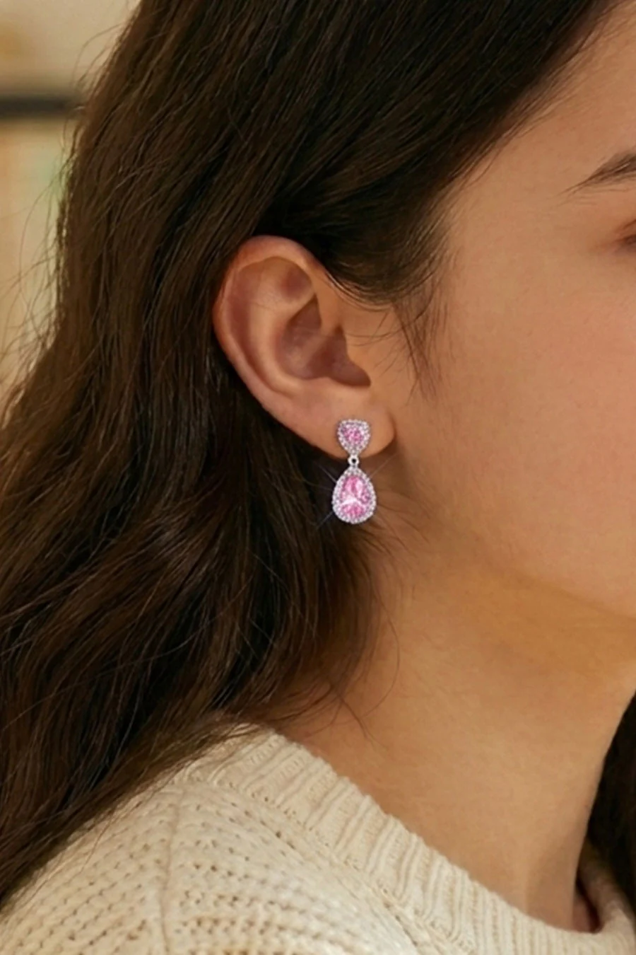 Silver Plated Water Drop Pendant  Drop Earrings - Image 3
