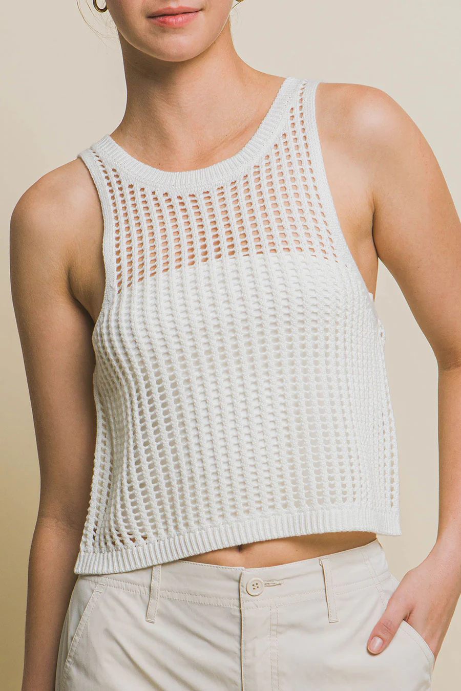 Sleeveless Open Knit Summer Crop Top - Image 3