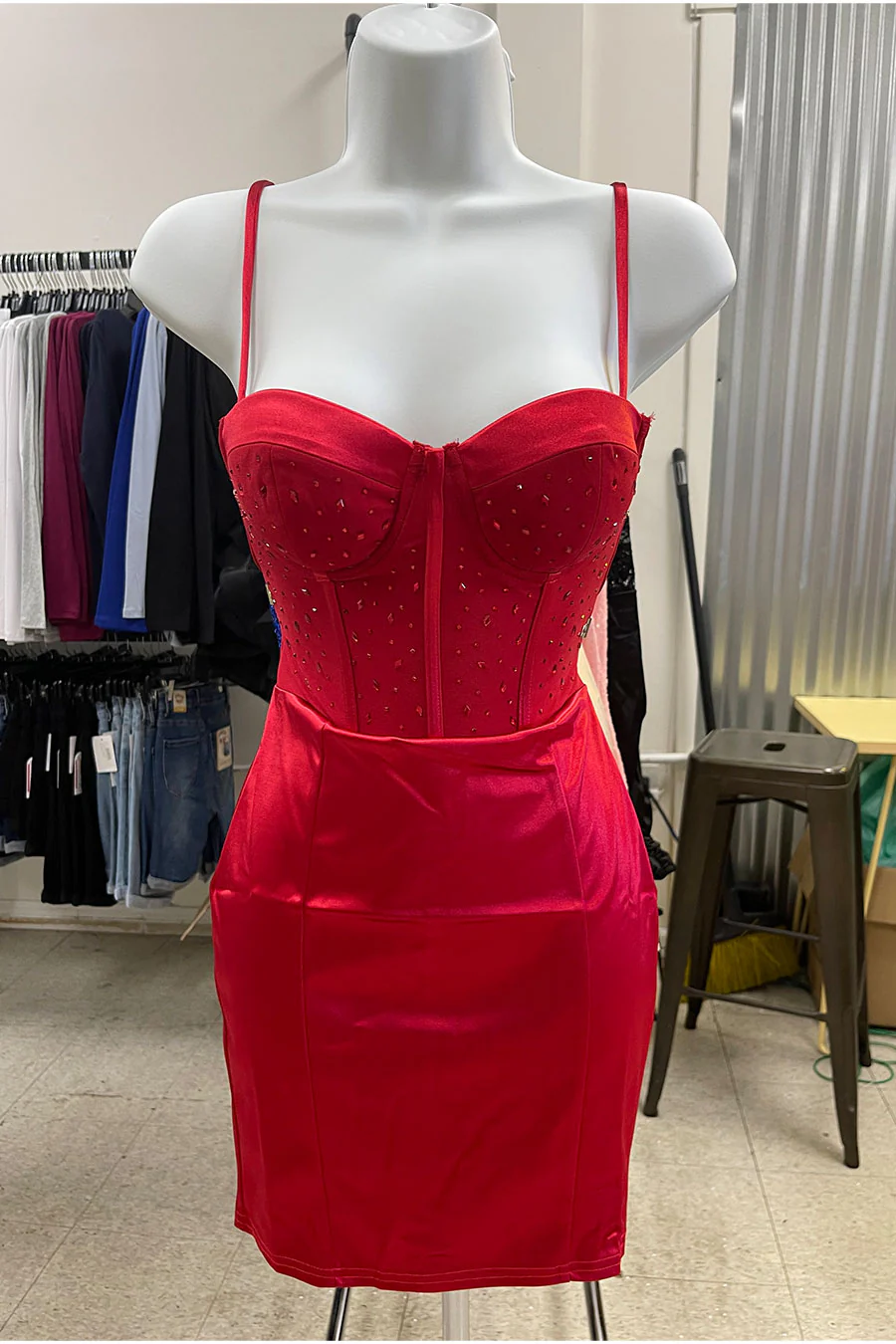 Stretch Satin Corset Bodycon Mini Dress with Sparkly Detail