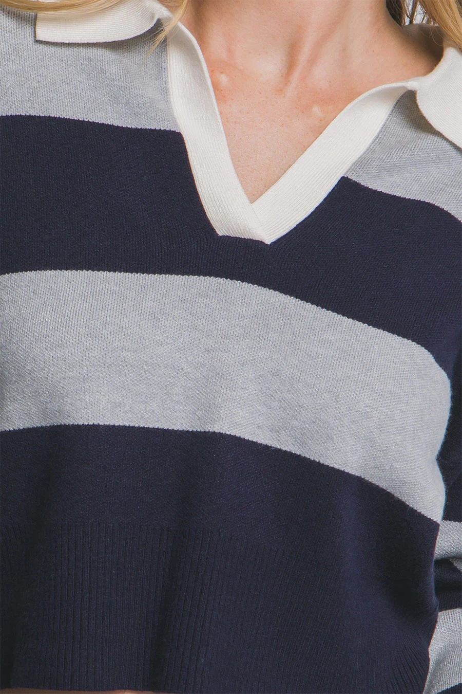 Stripe Polo Wide Stripe Long Sleeve Varsity Sweater Top - Image 5