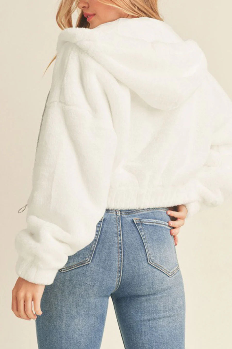 Super Soft Faux Fur Zip-Up Hoodie Bomber Jacket - Image 6