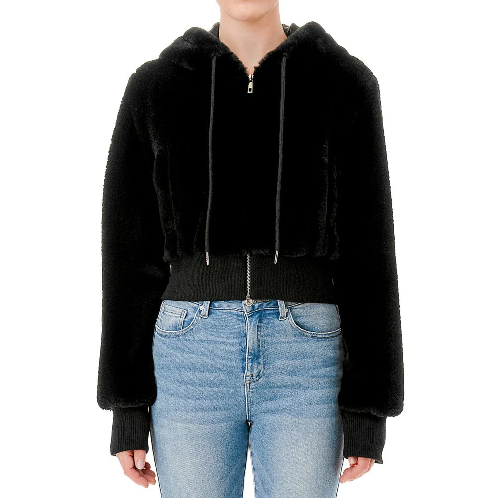 Super Soft Faux Fur Zip-Up Hoodie Bomber Jacket - Image 7
