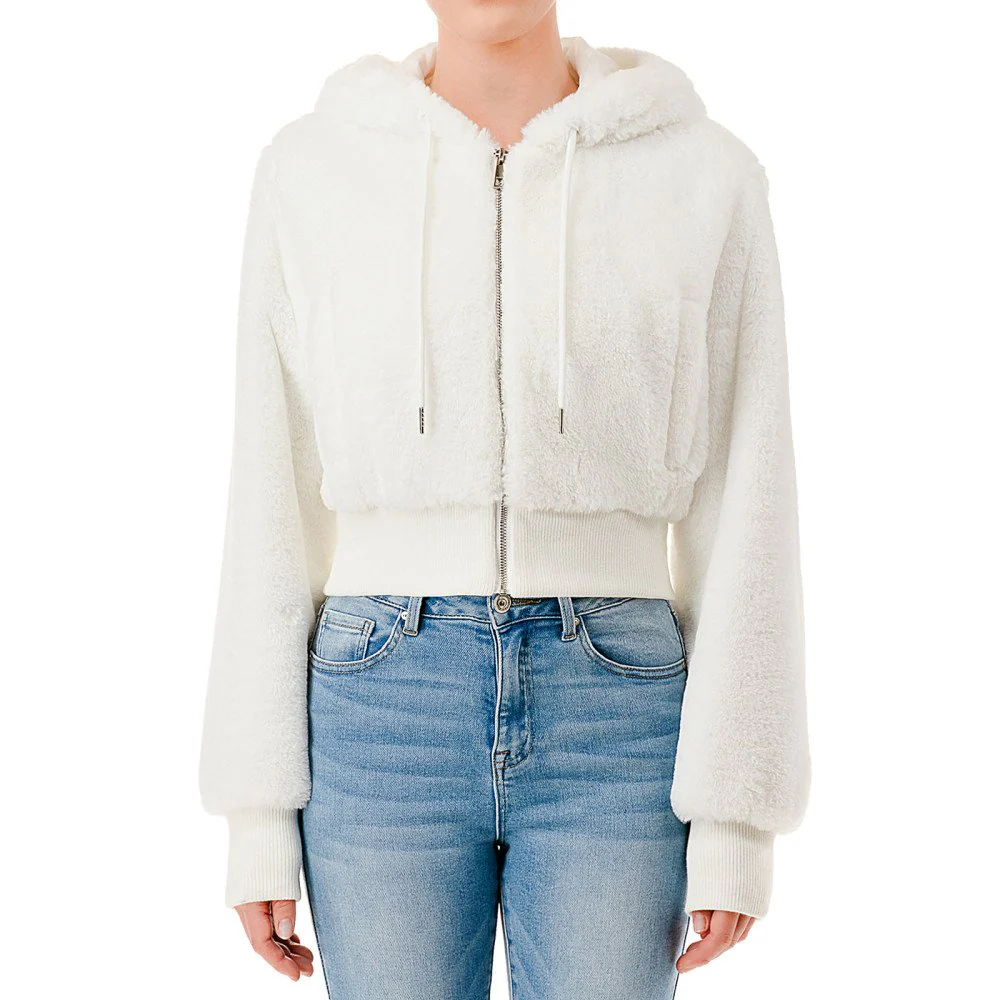 Super Soft Faux Fur Zip-Up Hoodie Bomber Jacket - Image 8
