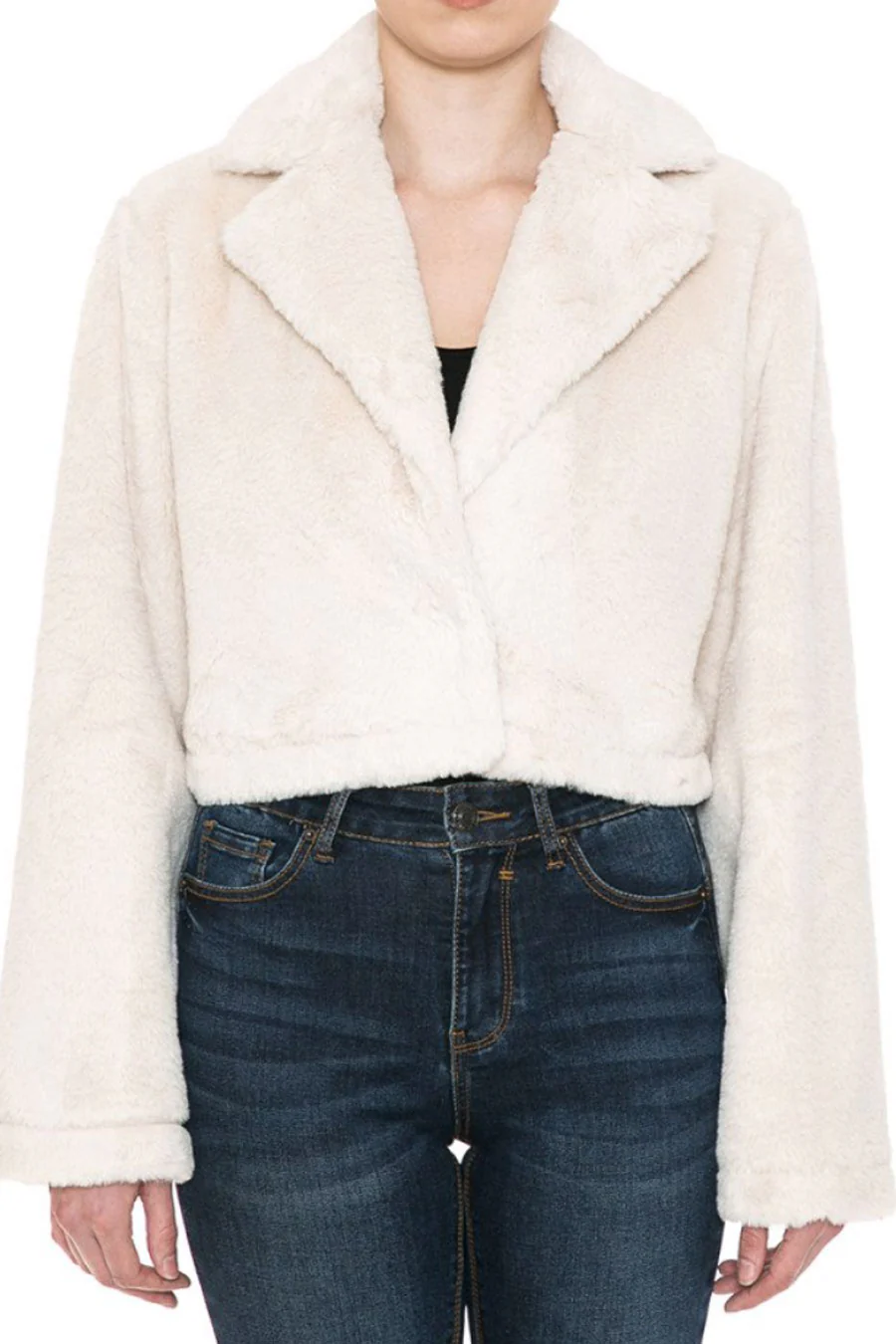 Tailored Collar Soft-Hand Faux Fur Crop Coat Jacket with Hidden Snap Button - Image 10