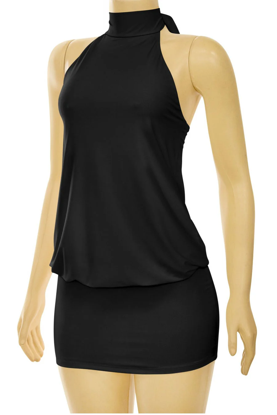 Tresser™ 2000s Vintage Style High Halter Cowl Neck Back Tie Ruched Mini Dress - Image 2