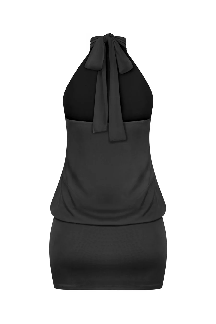 Tresser™ 2000s Vintage Style High Halter Cowl Neck Back Tie Ruched Mini Dress - Image 4