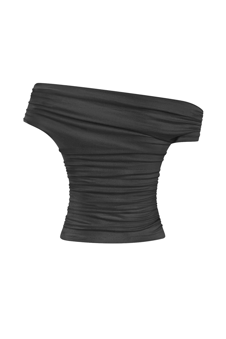 Tresser™ Asymmetrical Off Shoulder Ruched Crop Top (Double-Layer) - Image 8