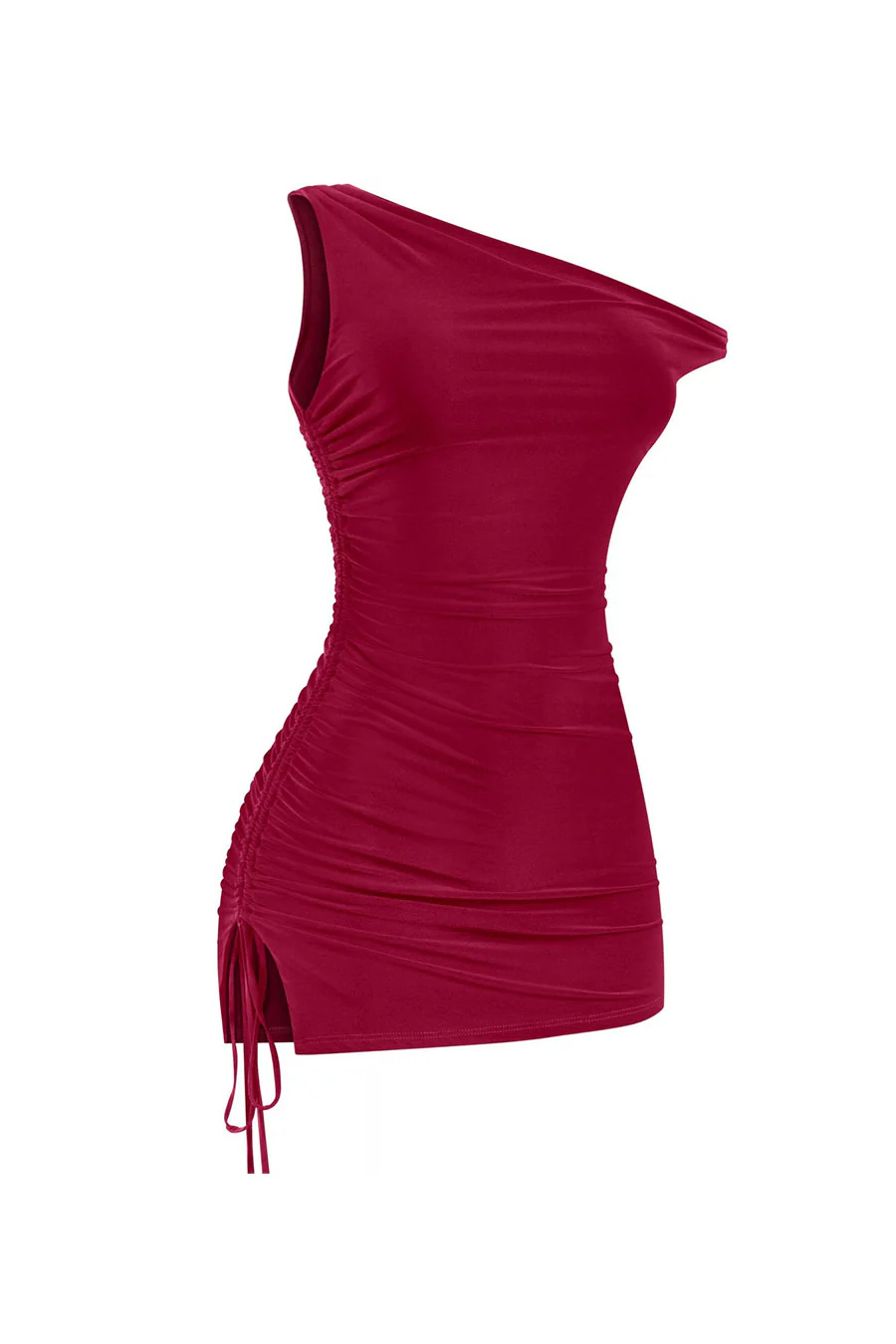 Tresser™ Asymmetrical Off Shoulder Ruched Side Ties Mini Dress - Image 10