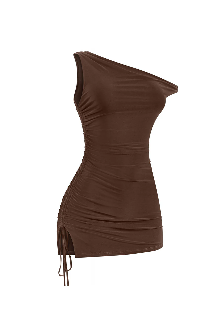 Tresser™ Asymmetrical Off Shoulder Ruched Side Ties Mini Dress - Image 13