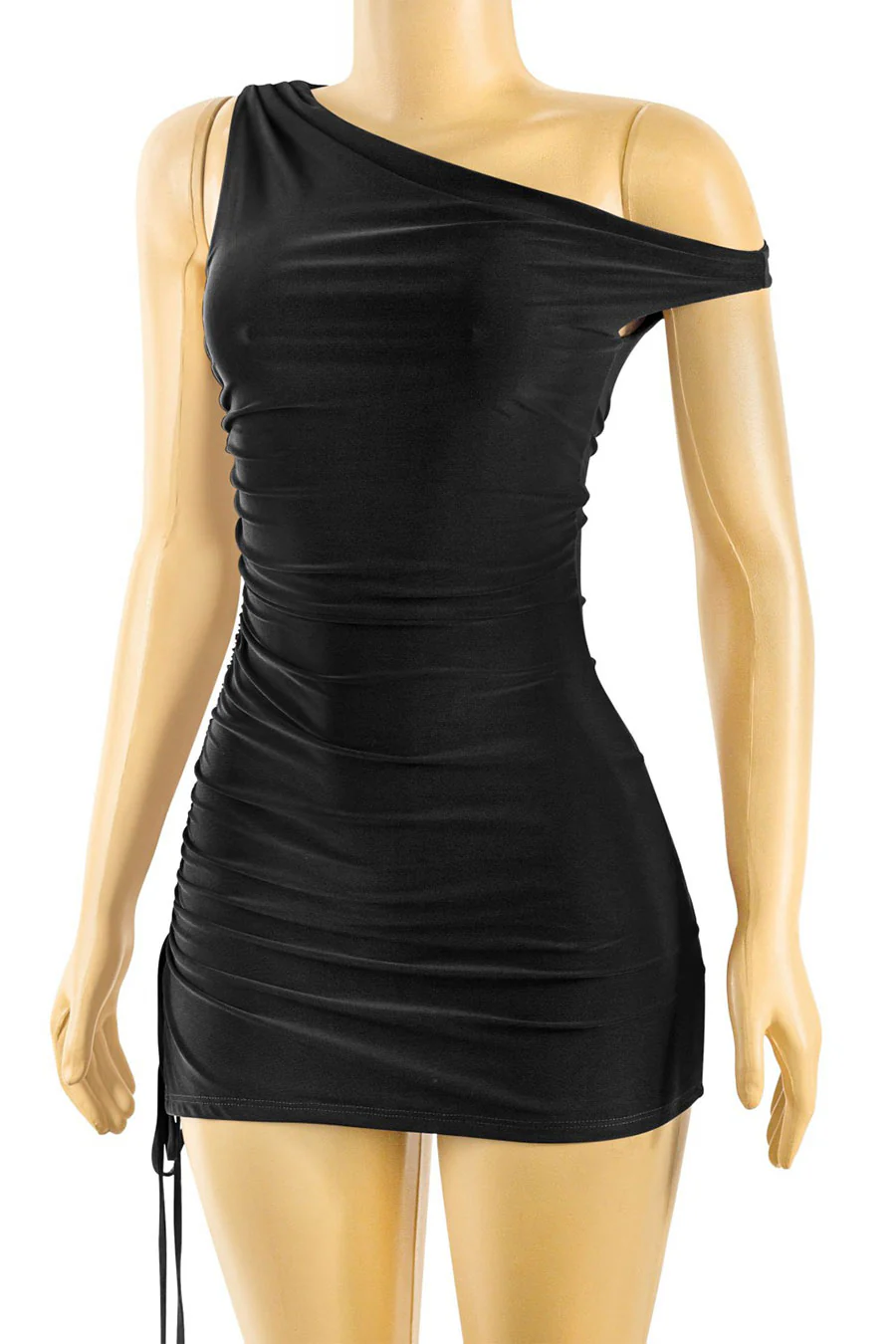 Tresser™ Asymmetrical Off Shoulder Ruched Side Ties Mini Dress - Image 3