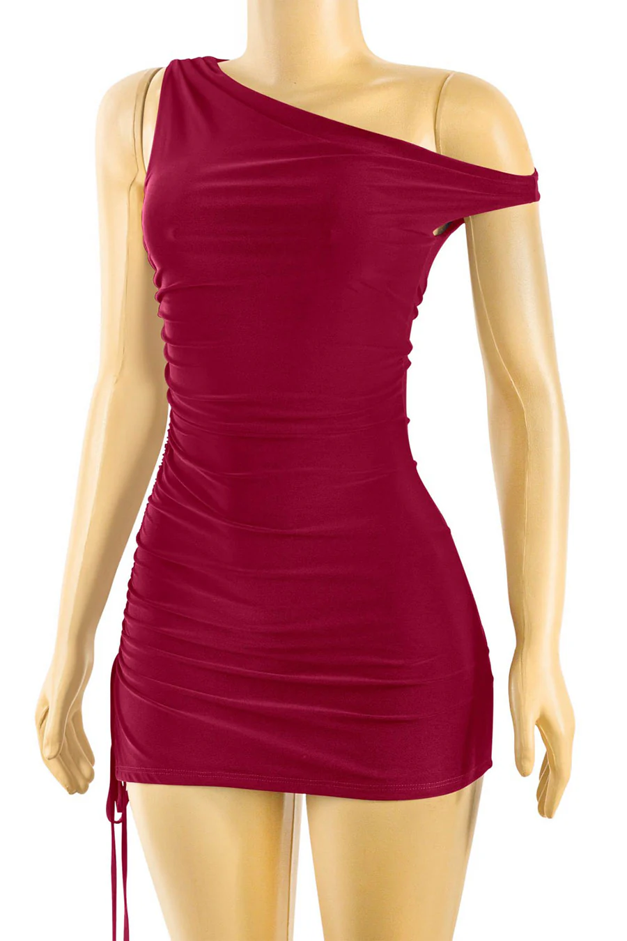 Tresser™ Asymmetrical Off Shoulder Ruched Side Ties Mini Dress - Image 4