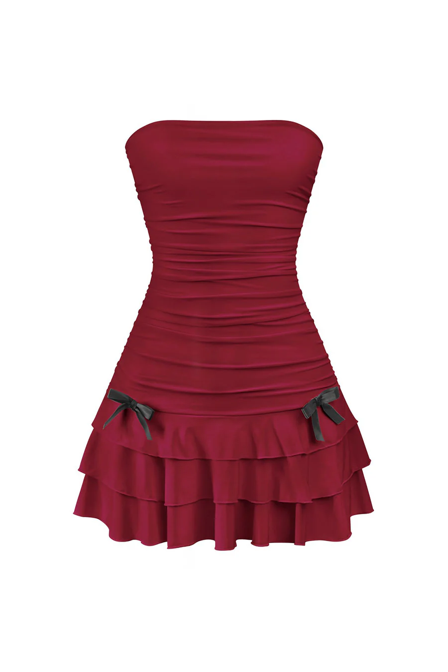 Tresser™ Coquette Strapless Ruched Ruffle Mini Dress with Bow Detail - Image 3