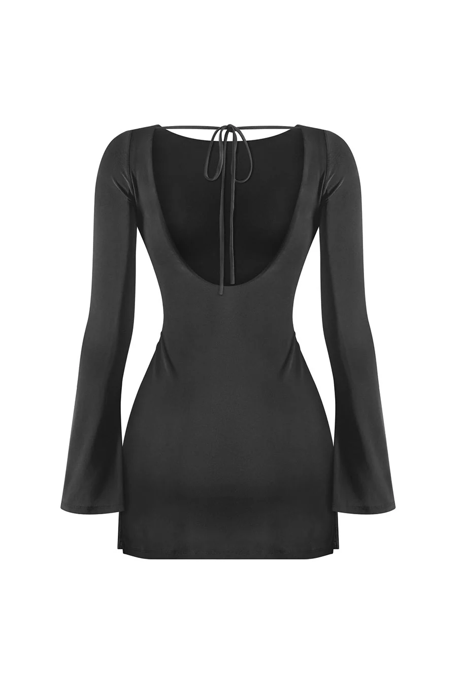 Tresser™ Long Bell Sleeves Open Back Side Slits Mini Bodycon Dress - Image 2
