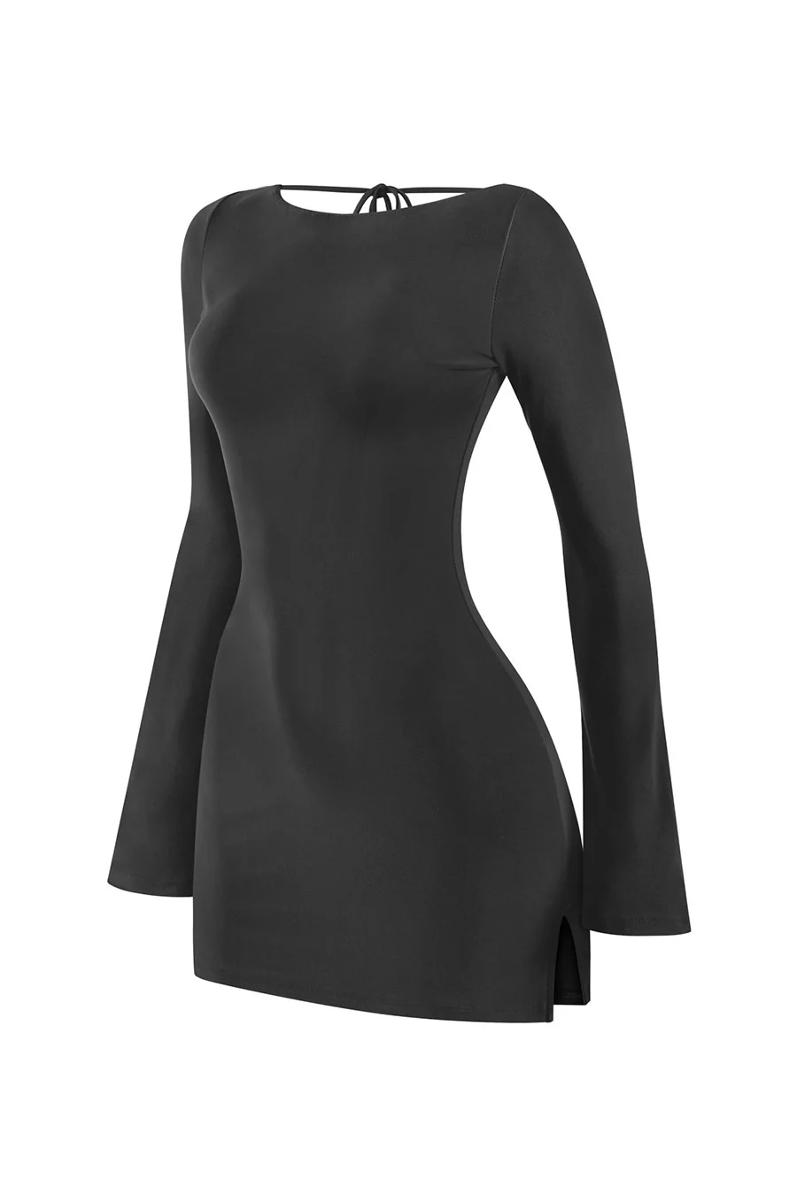 Tresser™ Long Bell Sleeves Open Back Side Slits Mini Bodycon Dress - Image 3