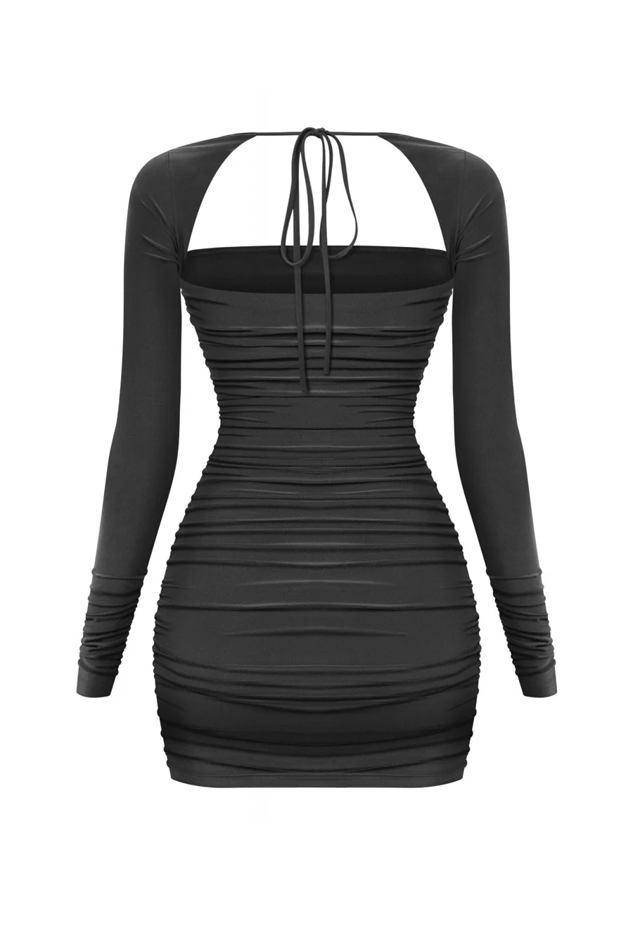 Tresser™ Long Sleeve Square Neck Back Tie Ruched Mini Dress