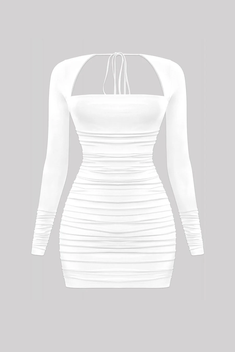 Tresser™ Long Sleeve Square Neck Back Tie Ruched Mini Dress - Image 2