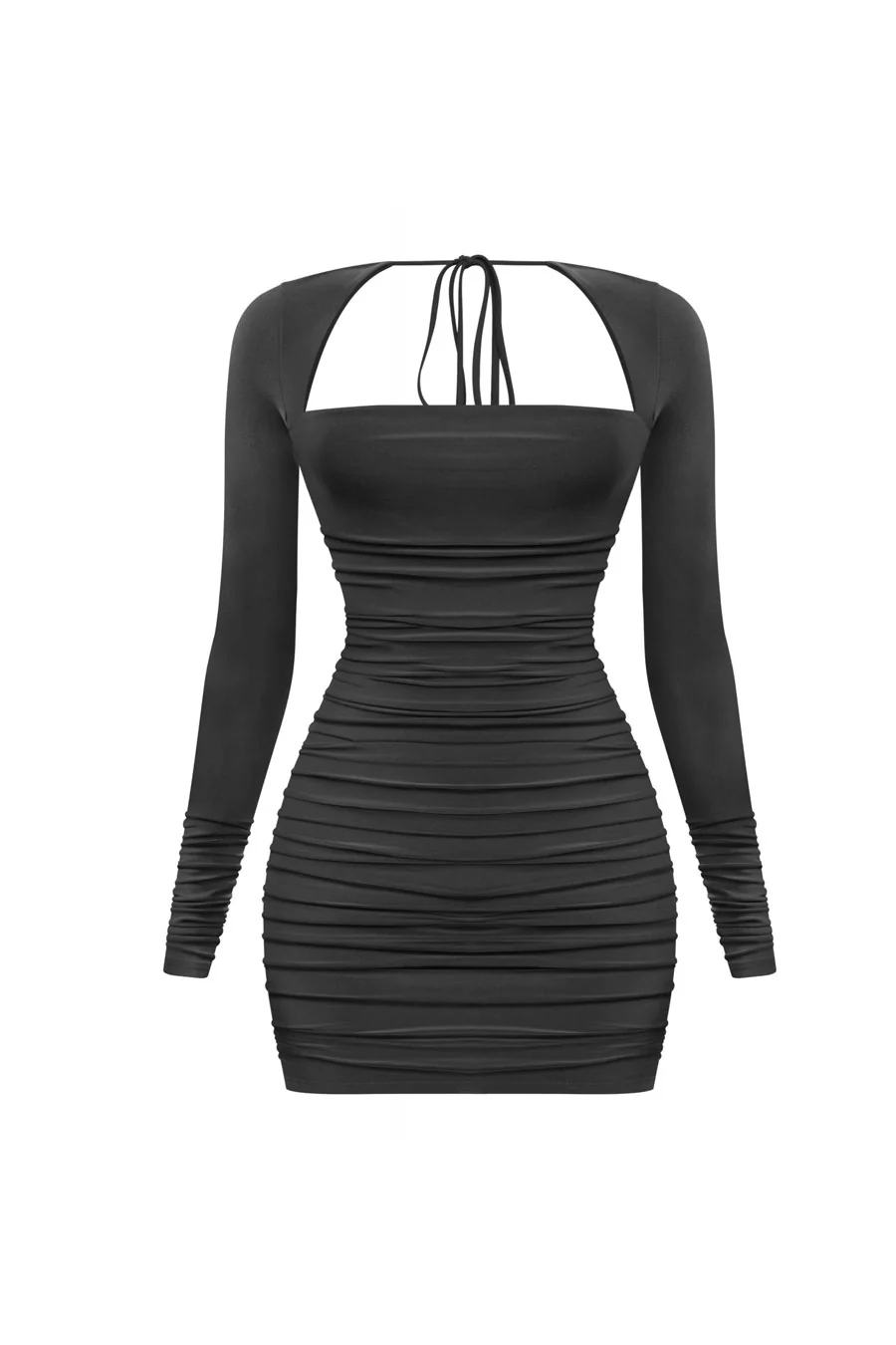 Tresser™ Long Sleeve Square Neck Back Tie Ruched Mini Dress - Image 3