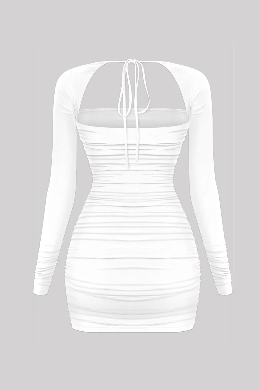 Tresser™ Long Sleeve Square Neck Back Tie Ruched Mini Dress - Image 4