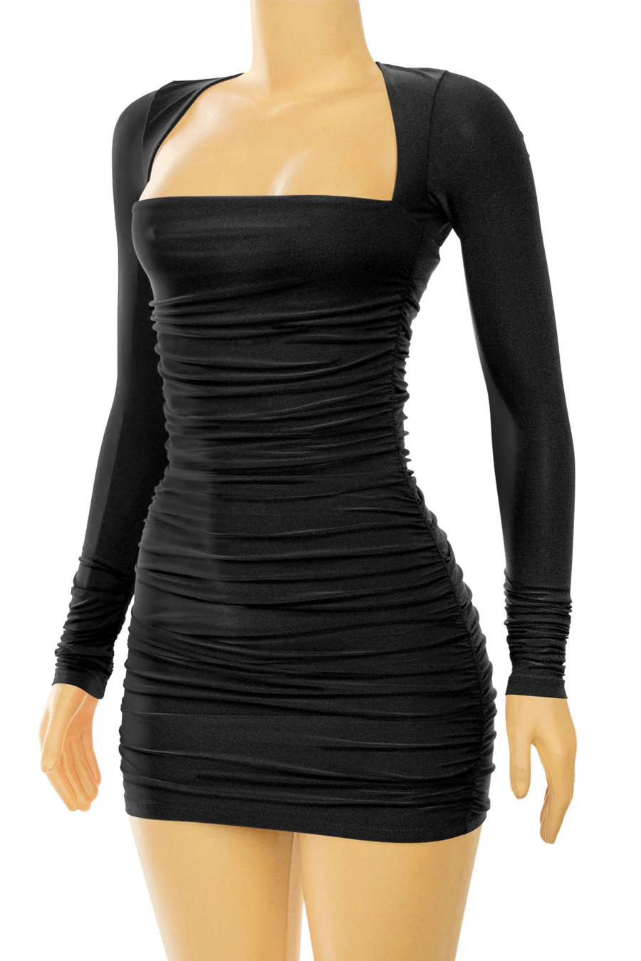 Tresser™ Long Sleeve Square Neck Back Tie Ruched Mini Dress - Image 5