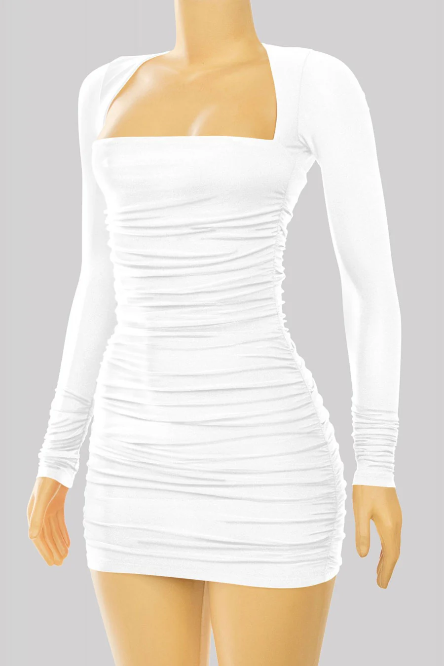 Tresser™ Long Sleeve Square Neck Back Tie Ruched Mini Dress - Image 6