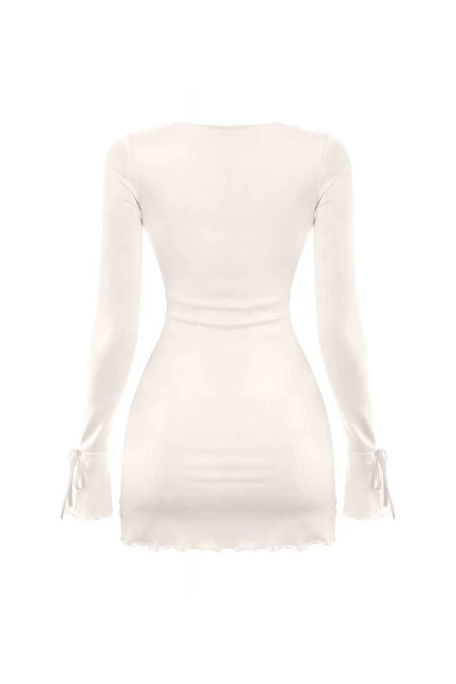Tresser™ Long Sleeve Square Neck Bow-Tie Bell Sleeve Ruffled Mini Dress - Image 2