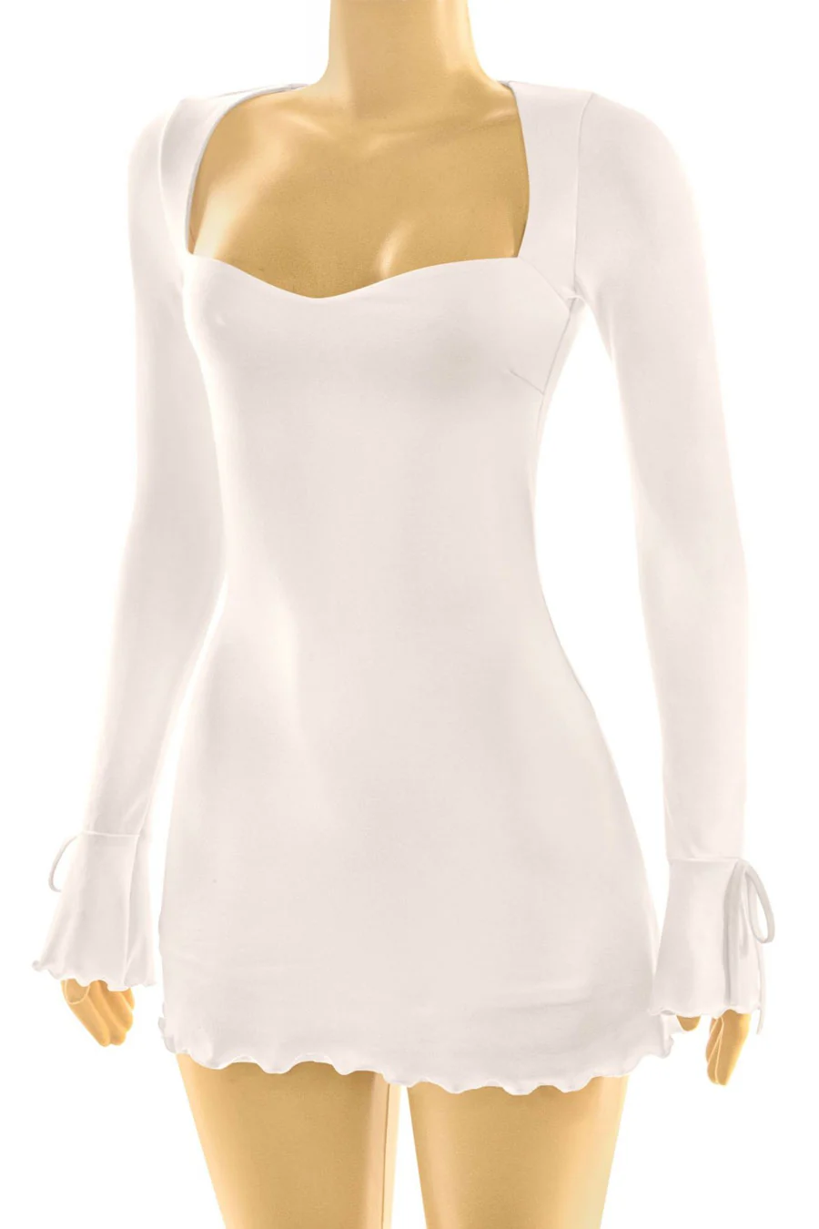 Tresser™ Long Sleeve Square Neck Bow-Tie Bell Sleeve Ruffled Mini Dress - Image 3