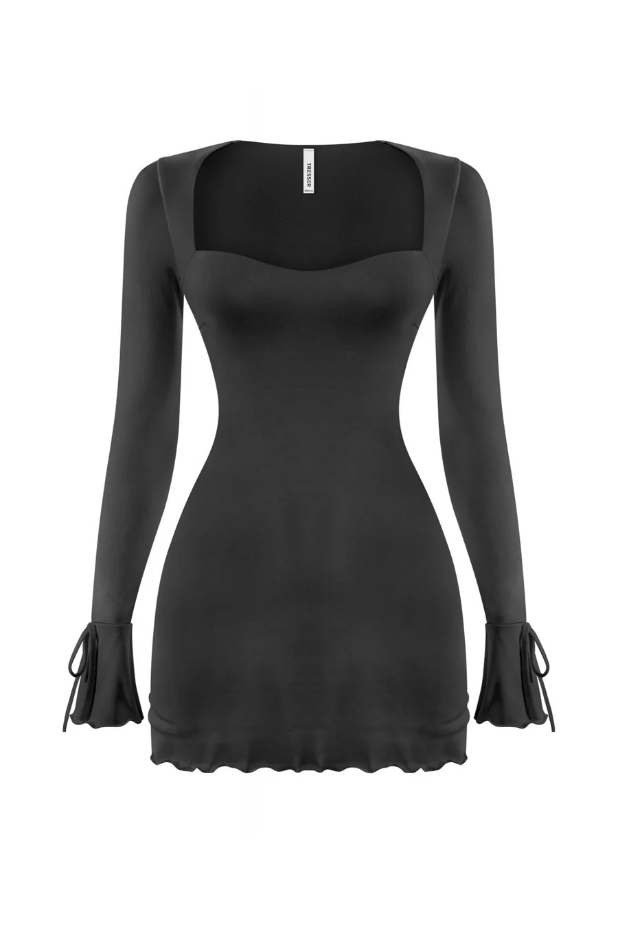 Tresser™ Long Sleeve Square Neck Bow-Tie Bell Sleeve Ruffled Mini Dress - Image 6