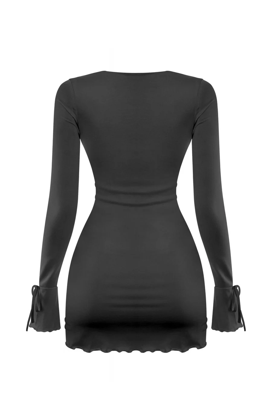 Tresser™ Long Sleeve Square Neck Bow-Tie Bell Sleeve Ruffled Mini Dress - Image 7