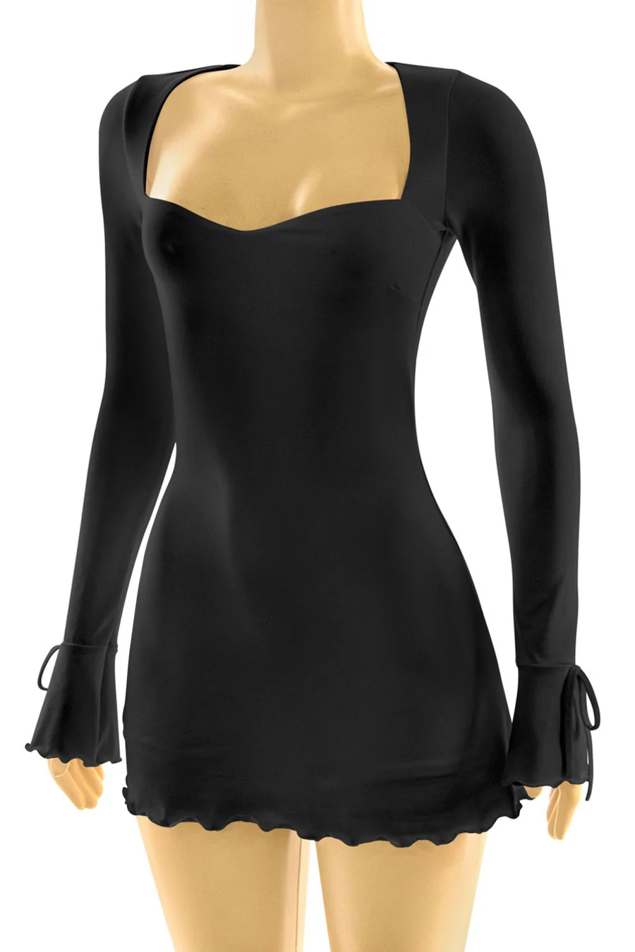 Tresser™ Long Sleeve Square Neck Bow-Tie Bell Sleeve Ruffled Mini Dress - Image 8