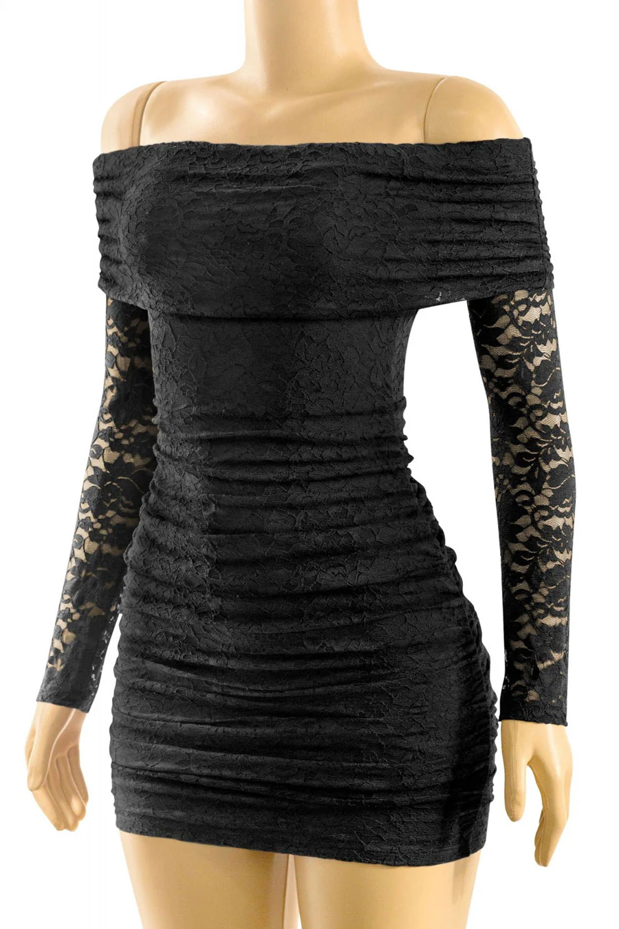 Tresser™ Long Sleeves Off Shoulder Lace Mini Bodycon Dress - Image 2