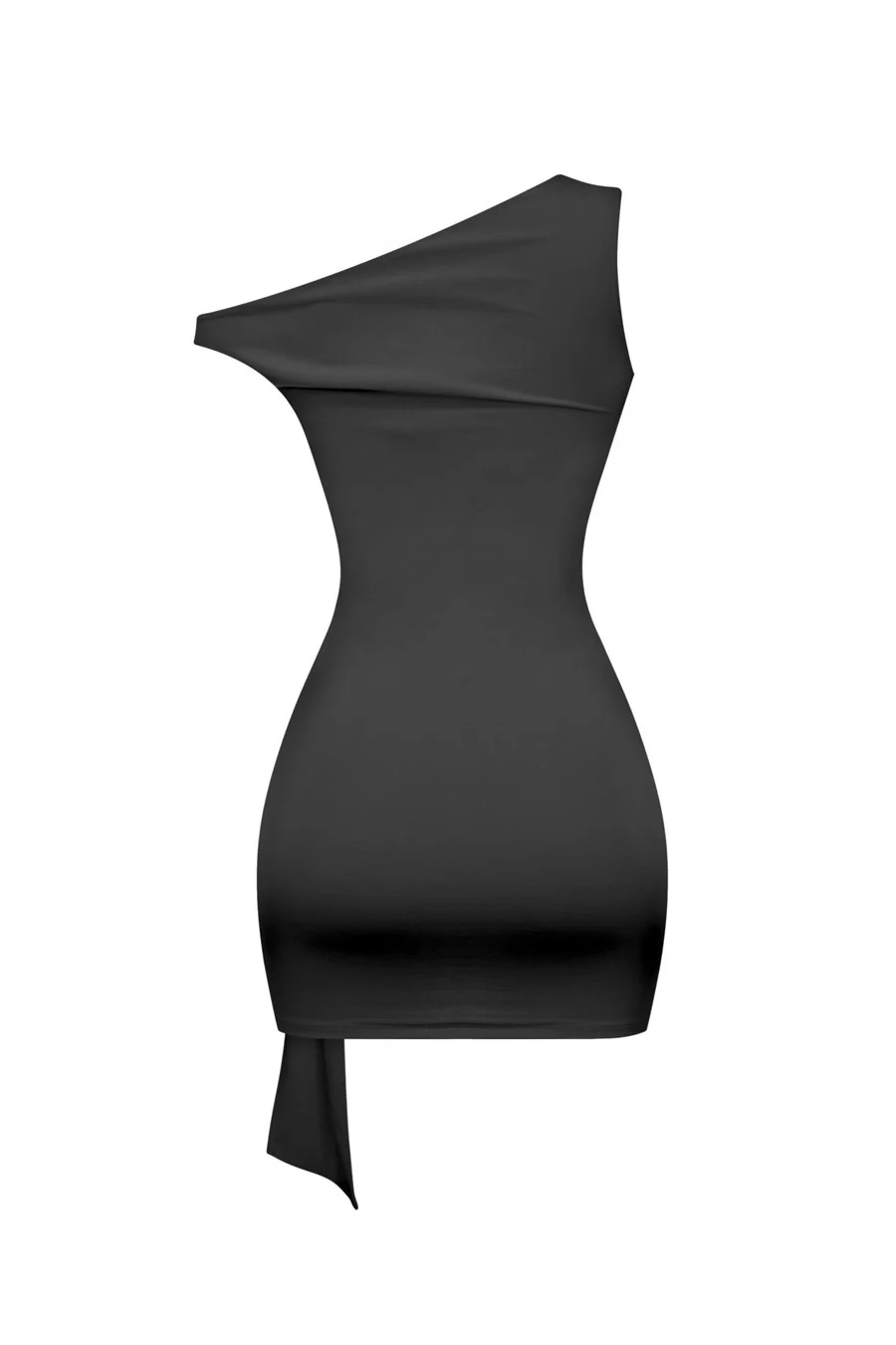 Tresser™ Asymmetric Off Shoulder Drape Metal Buckle Sash Belt Mini Bodycon Dress - Image 3