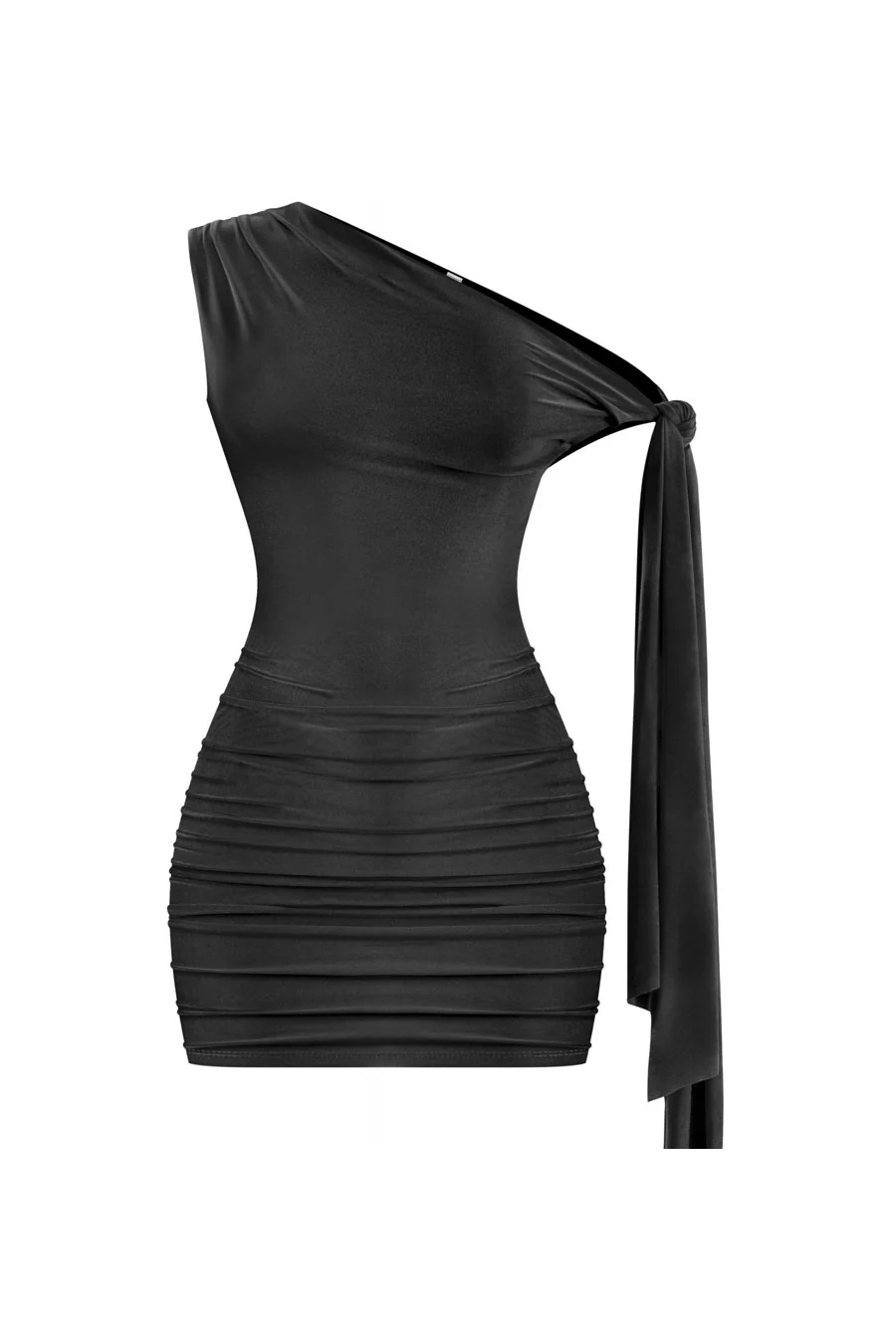 Tresser™ Off Shoulder Ruched Side Sash Tie Mini Bodycon Dress