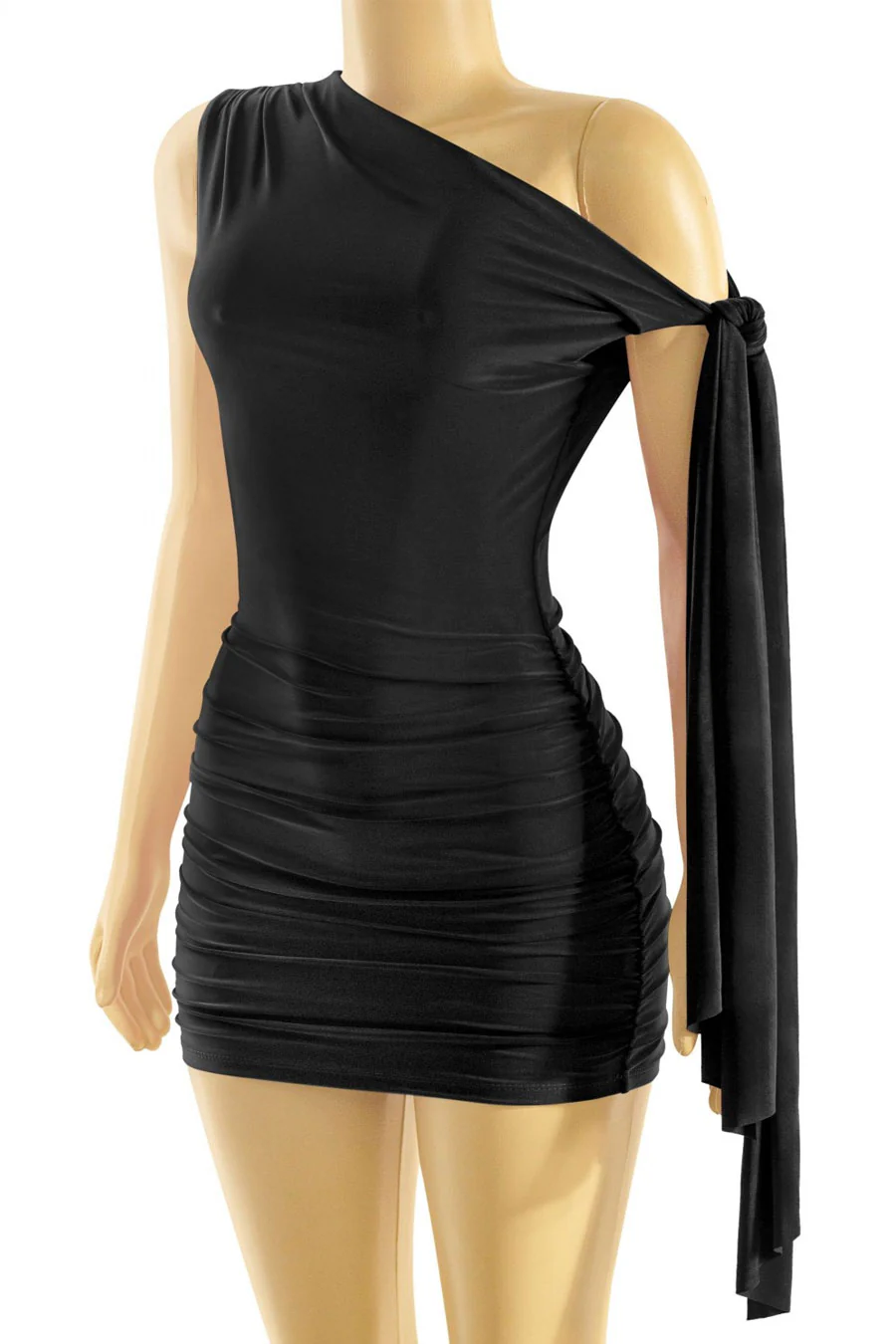 Tresser™ Off Shoulder Ruched Side Sash Tie Mini Bodycon Dress - Image 2