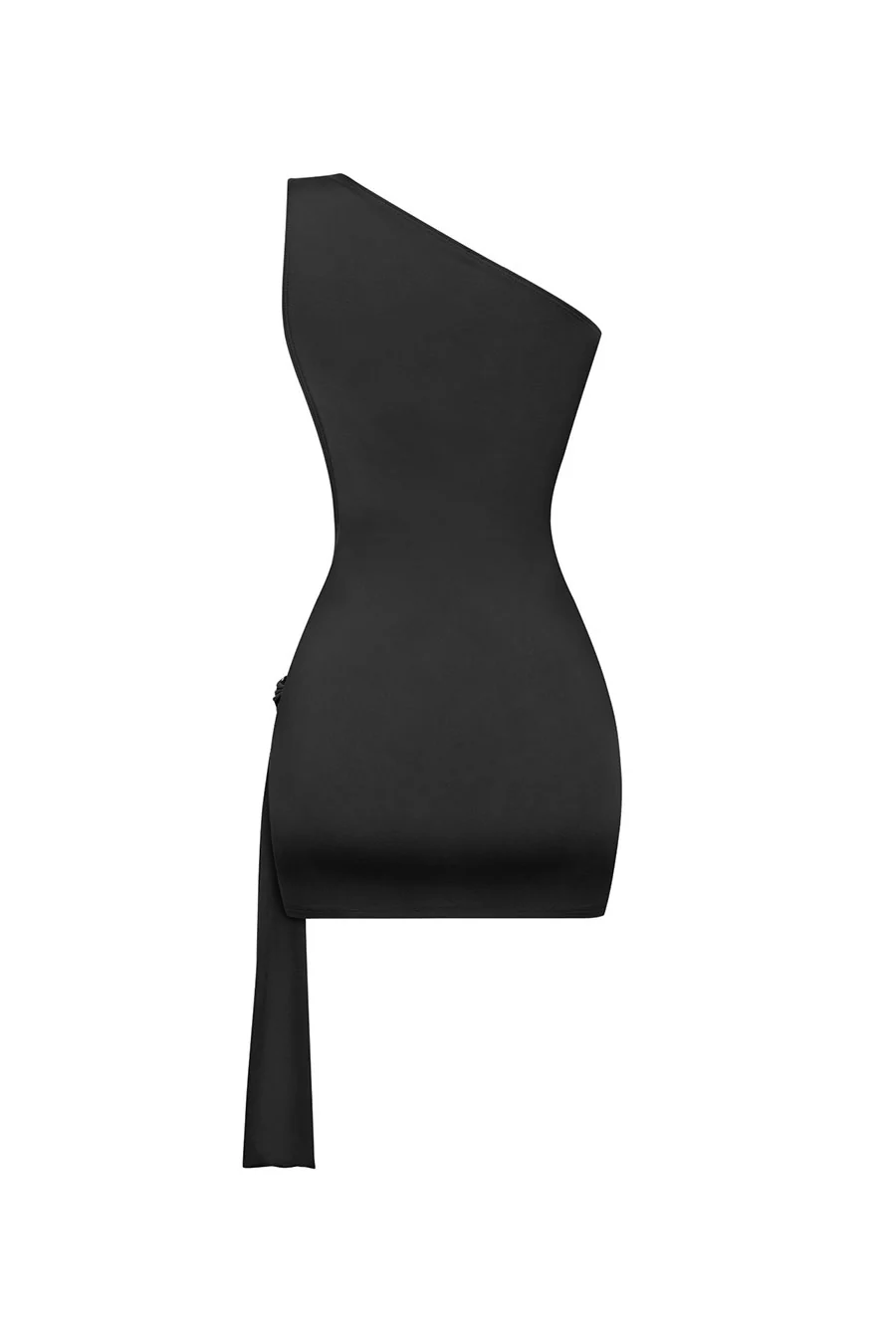 Tresser™ One Shoulder Drape Metal Buckle Sash Belt Open Back Bodycon Dress - Image 3