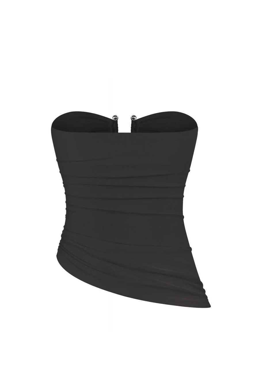 Tresser™ Silver Metal U-Cut Asymmetrical Ruched Tube Top - Image 2