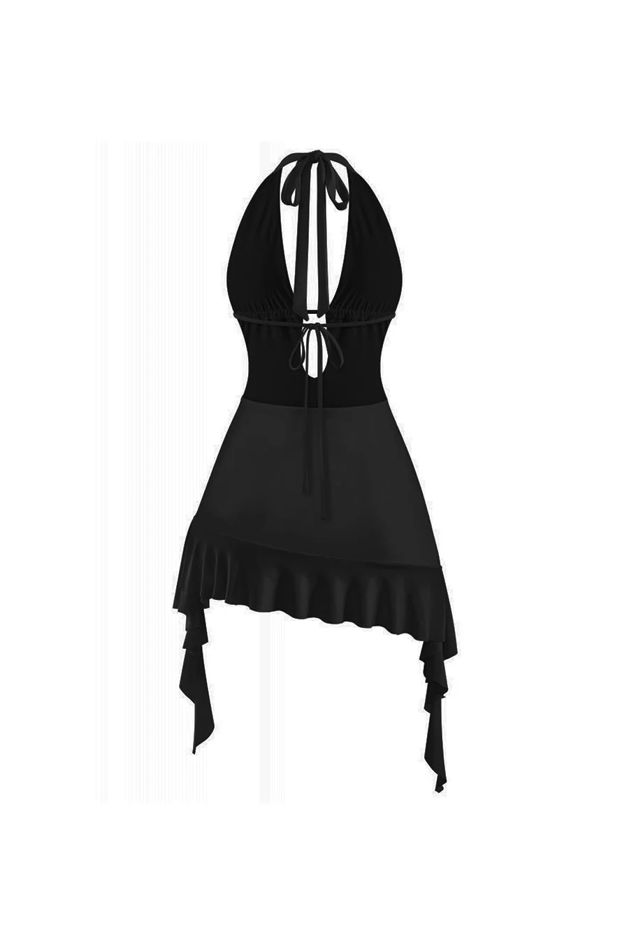 Tresser™ Sleeveless Deep V-Neck Halter Ruffled Mini Dress - Image 4