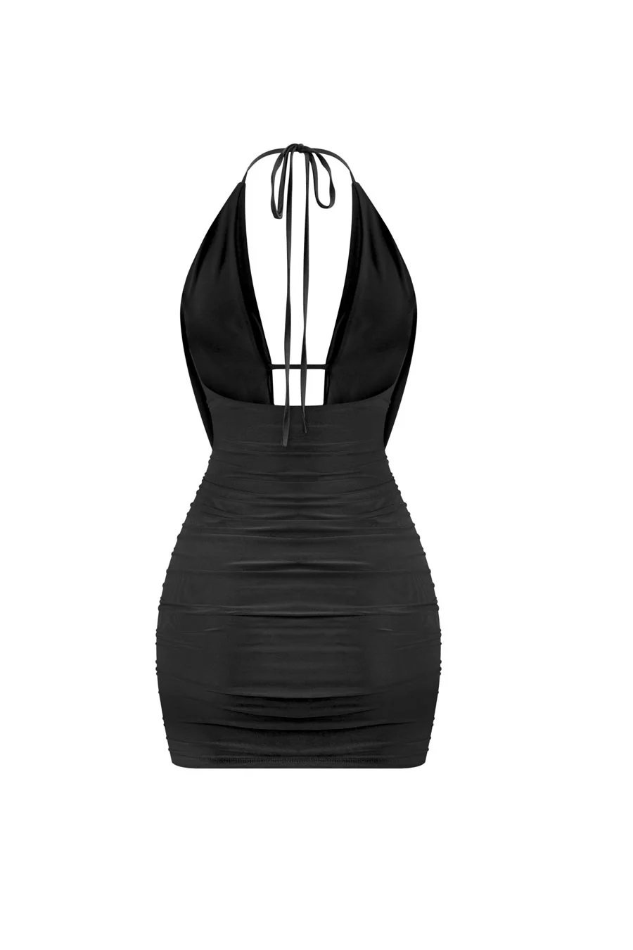 Tresser™ Low Plunging Cowl Halter Neck Ruched Mini Dress - Image 3