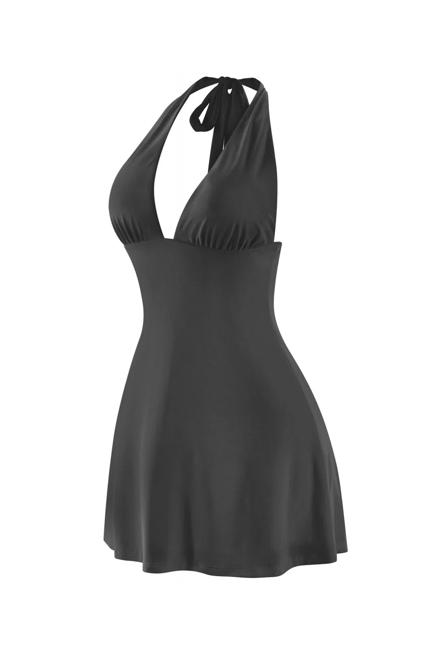 Tresser™ Sleeveless Halter Plunge A-Line Double-Layered Mini Dress - Image 3