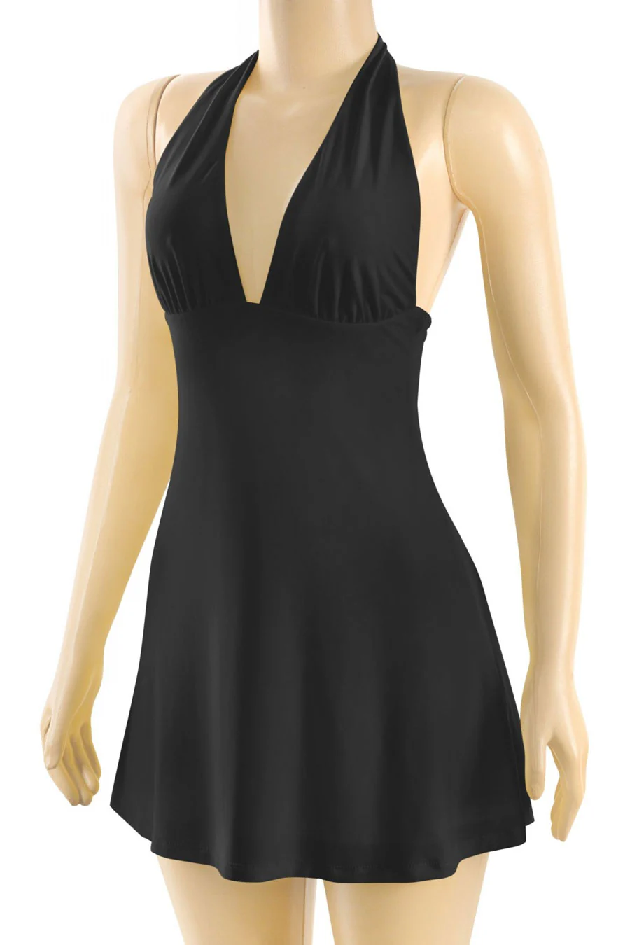 Tresser™ Sleeveless Halter Plunge A-Line Double-Layered Mini Dress - Image 4