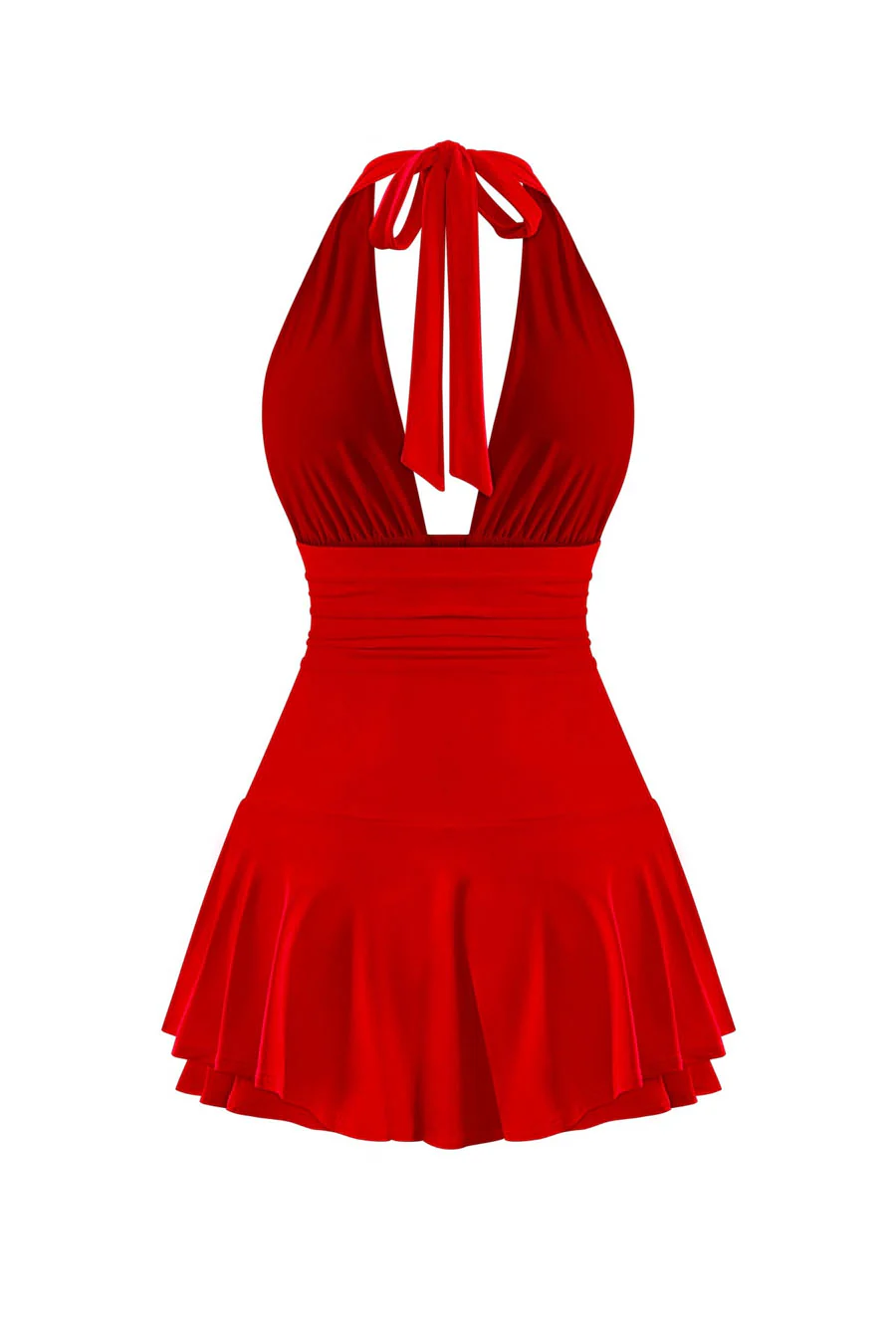 Tresser™ Sleeveless Open Back Halter Ruffled Dress with Inner Shorts - Image 18