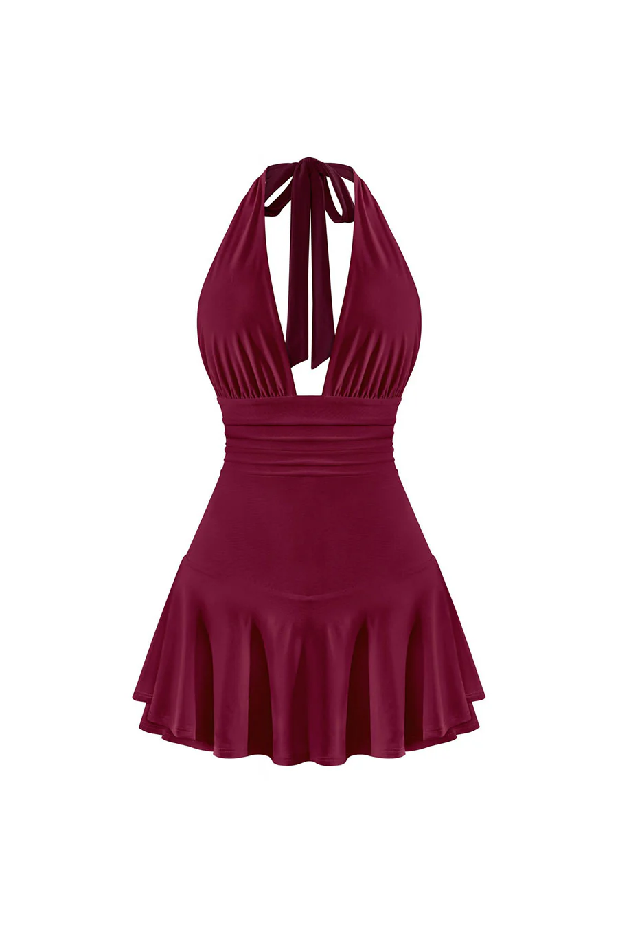 Tresser™ Sleeveless Open Back Halter Ruffled Dress with Inner Shorts - Image 3
