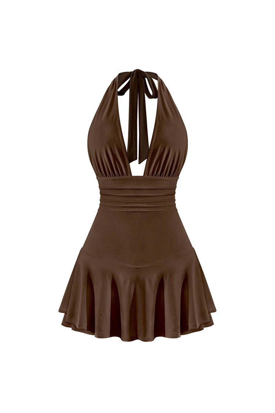 Tresser™ Sleeveless Open Back Halter Ruffled Dress with Inner Shorts - Image 4