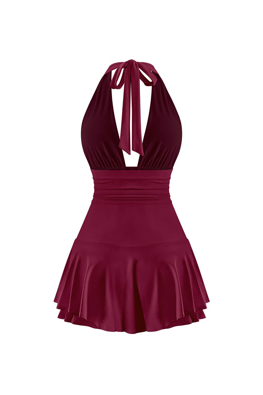 Tresser™ Sleeveless Open Back Halter Ruffled Dress with Inner Shorts - Image 9
