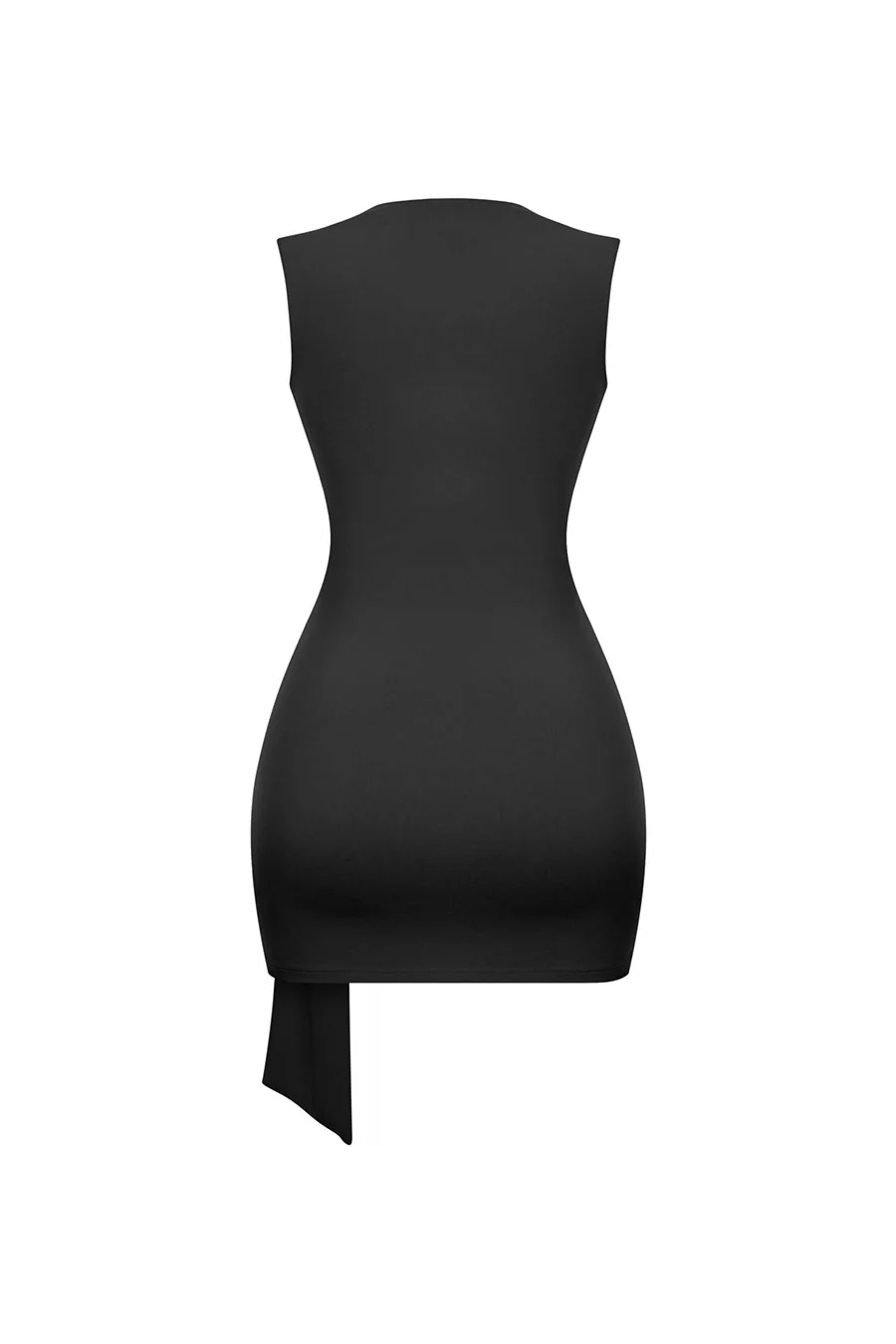Tresser™ Sleeveless Square Neck Drape Metal Buckle Sash Belt Bodycon Dress - Image 4