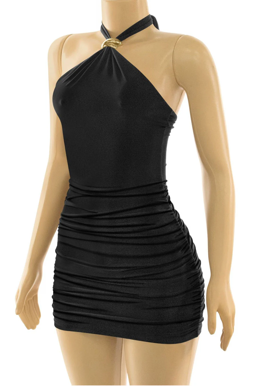 Tresser™ Sleveless Metal Buckle Halter Neck Ruched Mini Bodycon Dress - Image 2