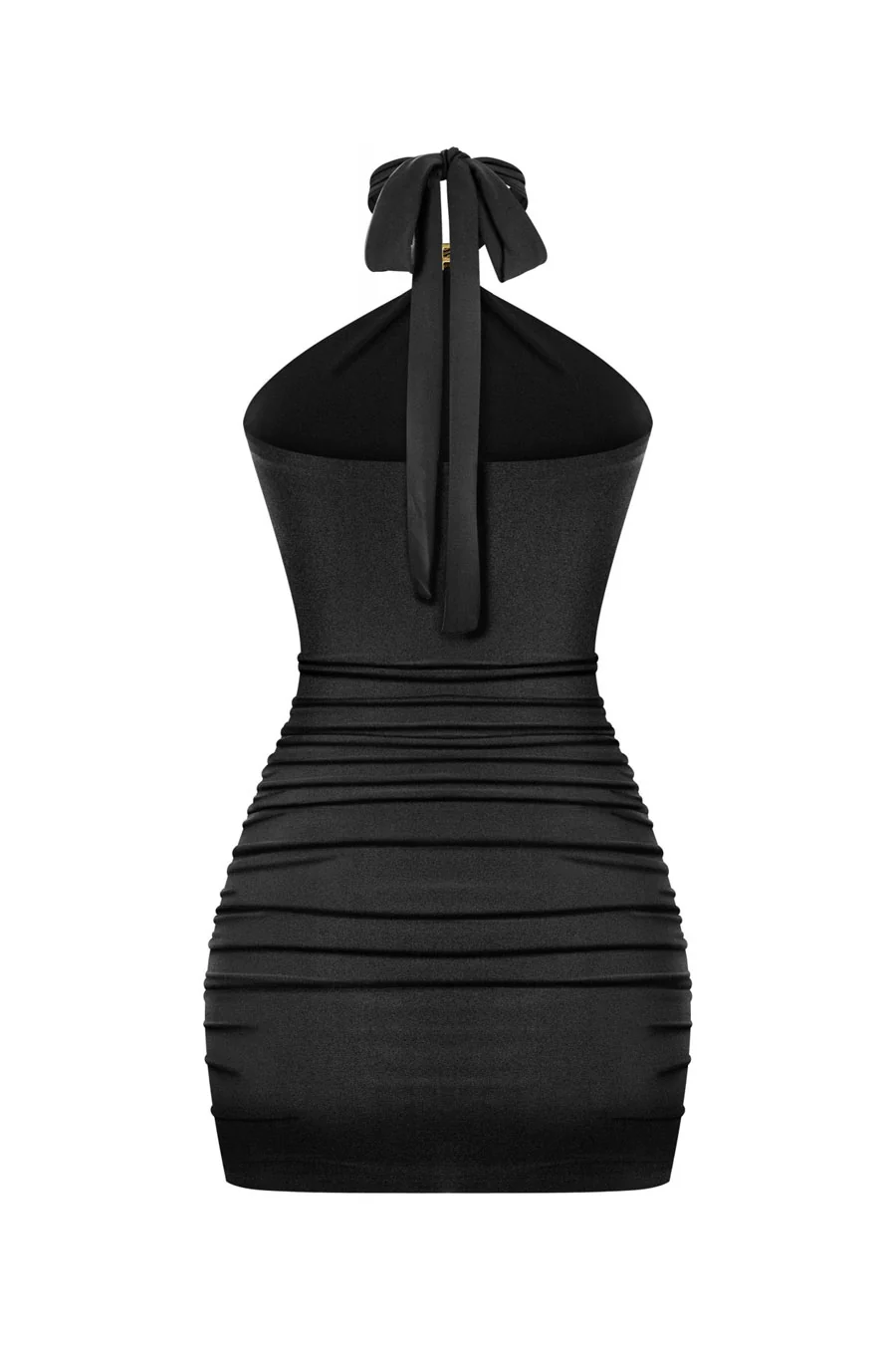 Tresser™ Sleveless Metal Buckle Halter Neck Ruched Mini Bodycon Dress - Image 3