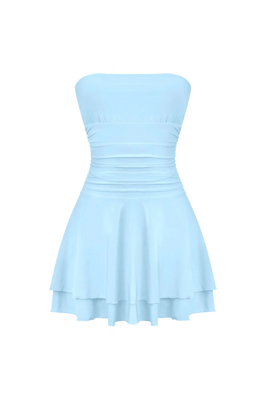 Tresser™ Strapless Ruched Ruffle Tiered Mini Dress - Image 11