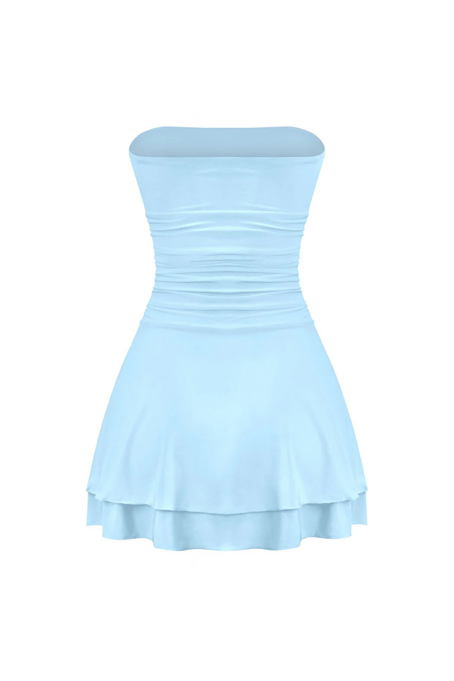 Tresser™ Strapless Ruched Ruffle Tiered Mini Dress - Image 12
