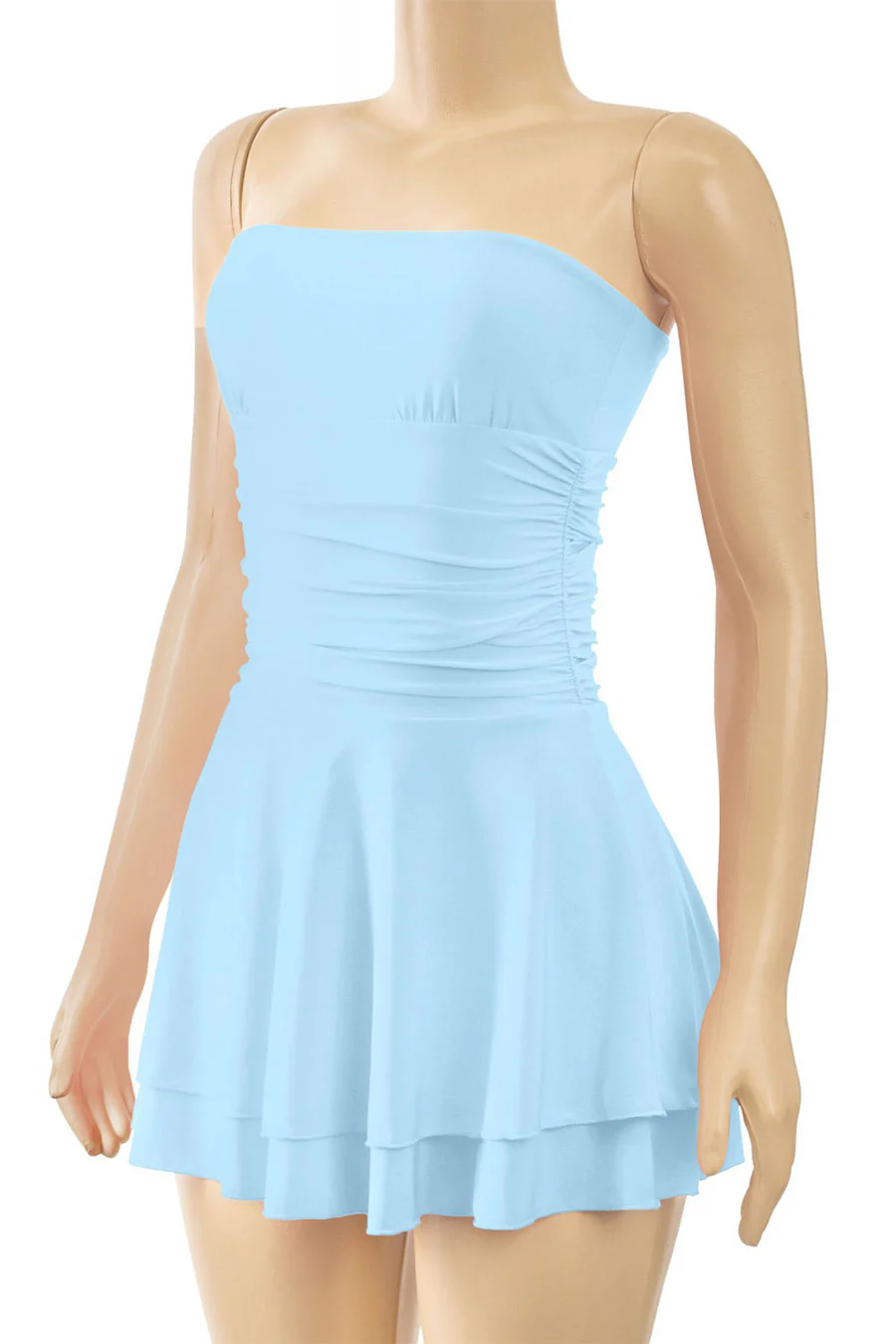 Tresser™ Strapless Ruched Ruffle Tiered Mini Dress - Image 13